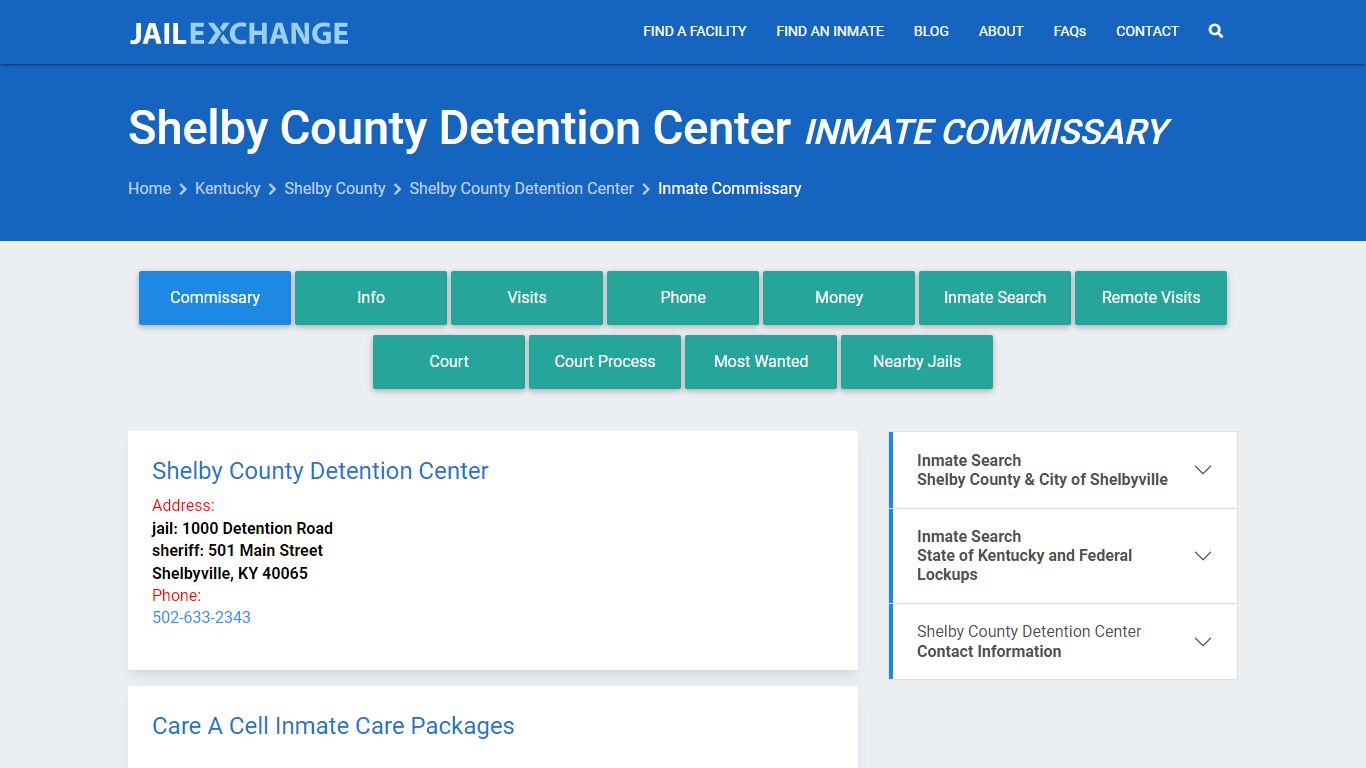 Shelby County Detention Center Inmate Commissary - Jail Exchange