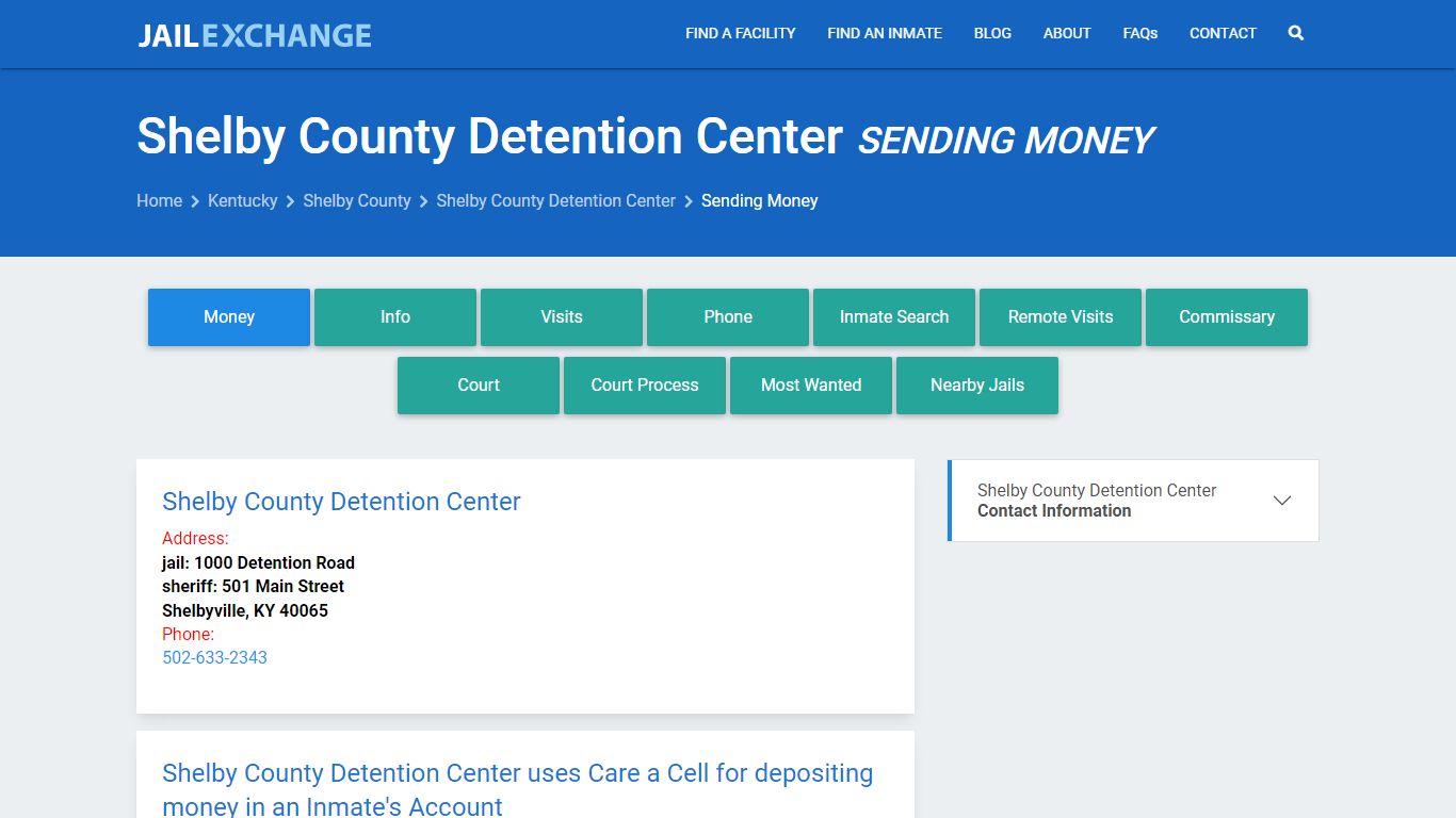 Send Money to Inmate - Shelby County Detention Center, KY - Jail Exchange